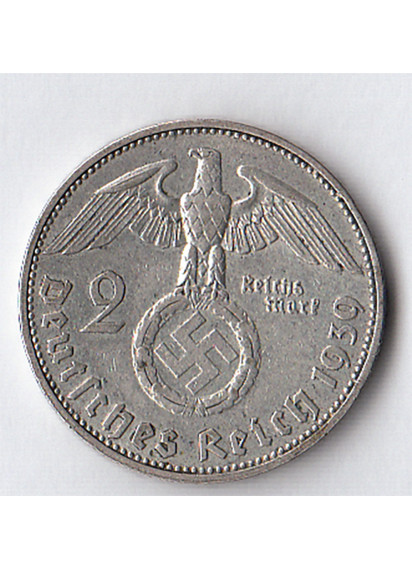 1939 - 2 Marchi argento  Paul von Hindenburg  Zecca G